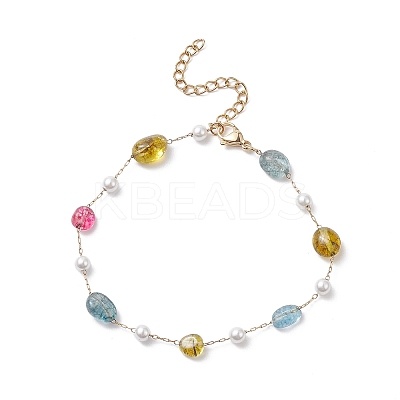 Natural Mixed Gemstone Nuggets & Glass Beaded Anklet AJEW-AN00536-1