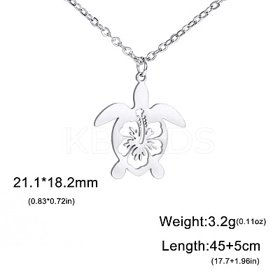Ocean 304 Stainless Steel Hollow Floral Turtle Pendant Necklaces for Women WG89907-01-1