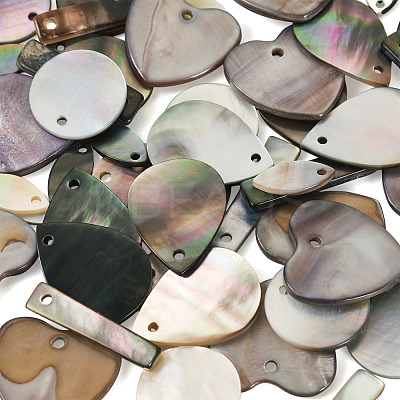 50Pcs 5 Styles Natural Black Lip Shell & Freshwater Pendants SHEL-TA0001-22-1