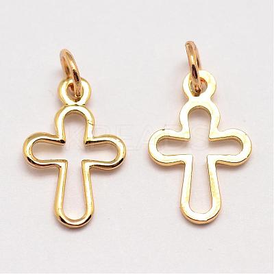 Brass Tiny Cross Charms KK-G258-02-NR-1