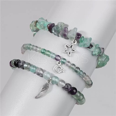 3Pcs Alloy & Natural Fluorite Beads Charm Bracelets DY7954-9-1