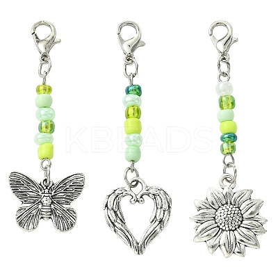 Glass Beaded & Alloy Pendant Decorations HJEW-YW00004-1