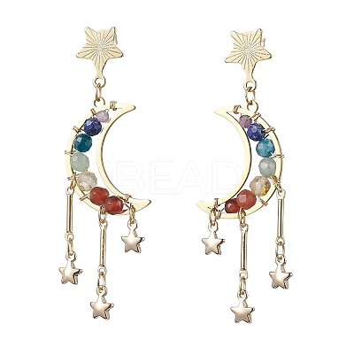 Chakra Moon Copper Wire Wrapped Gemstone Stud Earring EJEW-TA00484-1