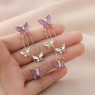 Butterfly Alloy Rhinestone Dangle Stud Earrings FS-WG259EB-01-1