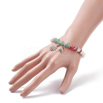 Natural Lava Rock(Dyed) & Green Aventurine Stretch Bracelet BJEW-TA00095-1