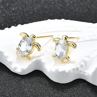 Brass Micro Pave Clear Cubic Zirconia Stud Earrings LS-EJEW-H157-03G-01-1