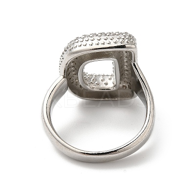 Letter Brass Micro Pave Clear Cubic Zirconia Open Cuff Ring for Women RJEW-N046-03D-P-1
