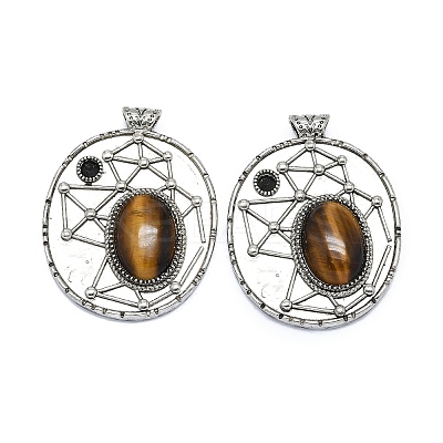 Natural Tiger Eye Oval Pendants G-Q165-03AS-02-1