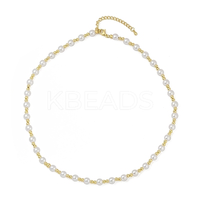 Brass & White ABS Imitation Pearl Handmade Link Chain Necklaces NJEW-M099-01G-1