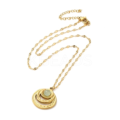 304 Stainless Steel Pave Natural Stone Pendant Necklaces for Women LS-NJEW-U009-03G-05-1