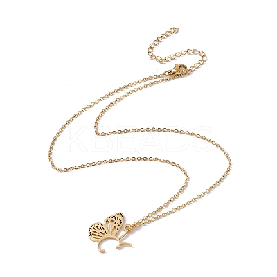 Initial Letter with Butterfly Pendant Necklace NJEW-C026-01G-C-1