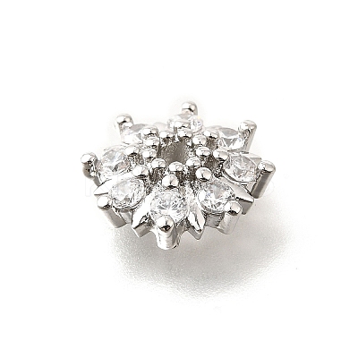 Flower Brass Clear Cubic Zirconia Bead Caps KK-V008-08A-P-1