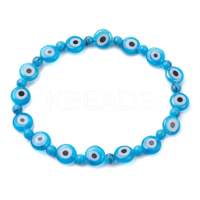 Mixed Gemstones Handmade Evil Eye Lampwork Beaded Stretch Bracelets BJEW-JB10208-1