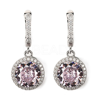 925 Sterling Silver Pave Cubic Zirconia Flat Round Hoop Earrings EJEW-C150-01C-02-1