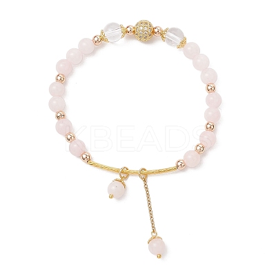 Natural Rose Quartz Round Beaded Charm Bracelets for Women BJEW-JB11931-03-1
