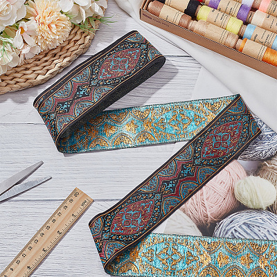 National Style Polyester Jacquard Flower Ribbon for Garment Accessories OCOR-WH0097-39B-1