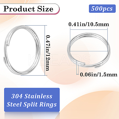 500Pcs 304 Stainless Steel Split Rings STAS-SP0001-66B-1
