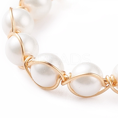 Shell Pearl Braided Open Cuff Ring RJEW-TA00031-1