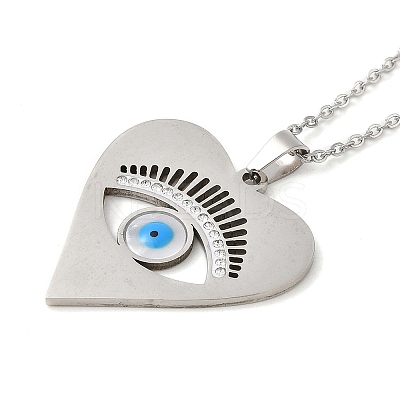 Heart with Evil Eye 304 Stainless Steel Enamel Pendant Necklaces NJEW-E104-05P-1
