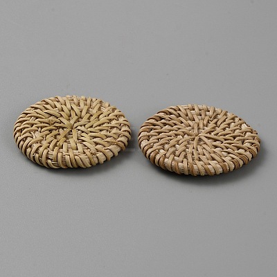 Flat Round Handmade Reed Cane/Rattan Woven Beads WOVE-CJC0001-02E-1