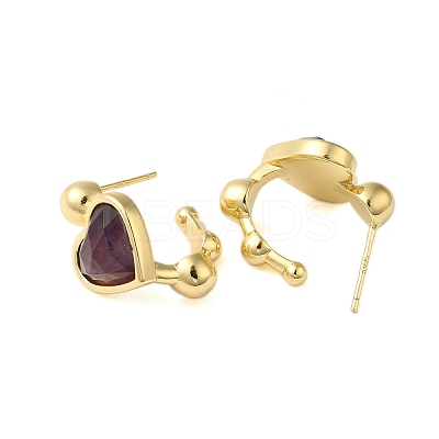 Natural Amethyst Heart Stud Earrings EJEW-K287-01G-08-1