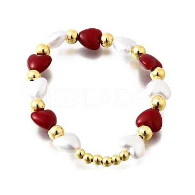 Valentine's Day ABS Imitation Pearl Beads Stretch Bracelets for Women BJEW-D317-08C-G-1
