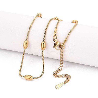 1.2MM 304 Stainless Steel Oval Beads Snake Chain Necklaces NJEW-N058-14G-1