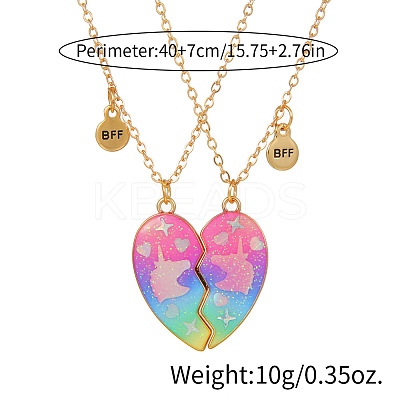 2Pcs Alloy Colorful Enamel Magnetic Unicorn Heart Pendant Friendship Necklaces for Women FS-WGC6FE6-02-1