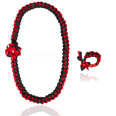 Polyester Graduation Honor Ribbon & Braided Bracelets & Brooch Sets AJEW-WH20816-001B-1