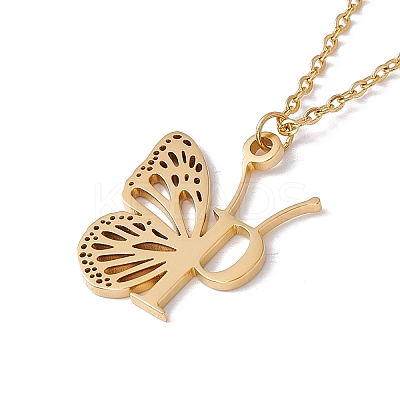 Initial Letter with Butterfly Pendant Necklace LS-NJEW-C026-01G-P-1