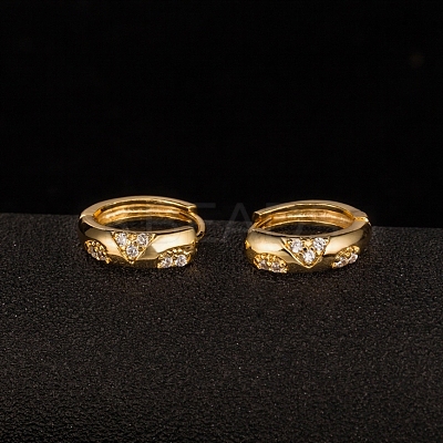 Real 18K Gold Plated Ring Brass Rhinestone Huggie Hoop Earrings EJEW-EE0001-114-1