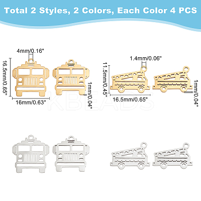 16Pcs 4 Styles 201 Stainless Steel Pendants STAS-UN0035-69-1