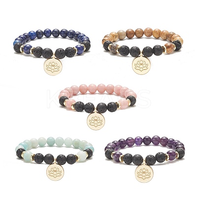 Natural & Synthetic Mixed Gemstone Beaded Stretch Bracelet BJEW-JB09312-1