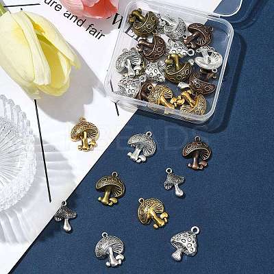 30Pcs 6 Styles Tibetan Style Alloy Mushroom Pendants TIBE-FS0001-14-1