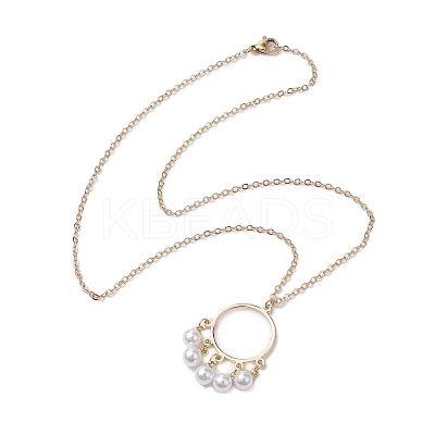 ABS Plastic Imitation Pearl with Brass Pendant Necklaces NJEW-JN04904-1