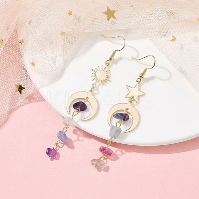 Moon & Star & Sun Brass Asymmetrical Earrings EJEW-JE05454-1