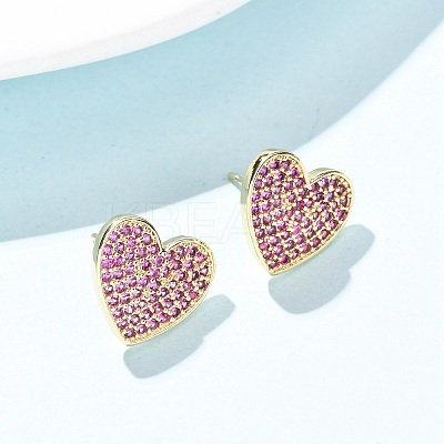 Heart Brass Micro Pave Cubic Zirconia Stud Earrings EJEW-H178-01G-1