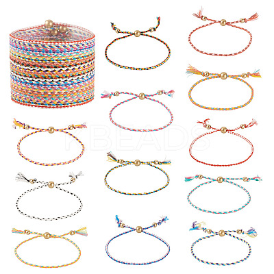 24Pcs 12 Colors Bohemian Braided Polyester Cord Bracelet Making MAK-TA0001-34-1