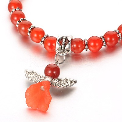 Trendy Natural Carnelian(Dyed & Heated) Beaded Acrylic Charm Bracelets BJEW-JB01792-01-1