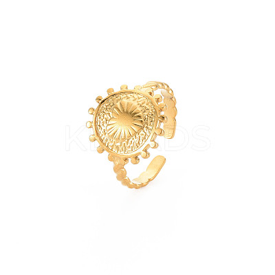 Ion Plating(IP) 304 Stainless Steel Flat Round with Heart Open Cuff Ring for Women LS-RJEW-S405-202G-1