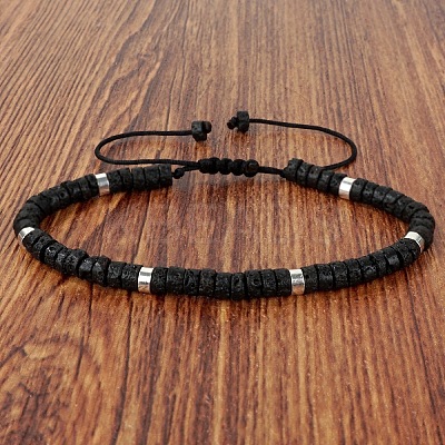 Natural Lava Rock Heishi Beads Adjustable Braided Bracelets for Men Women BX7041-9-1