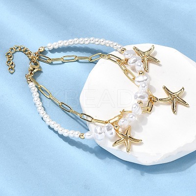 304 Stainless Steel Starfish Charm Bracelets for Women BJEW-F520-06G-1