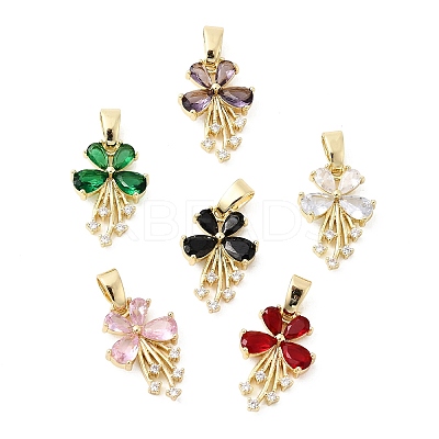 Brass Micro Pave Cubic Zirconia Pendants KK-C141-09G-1
