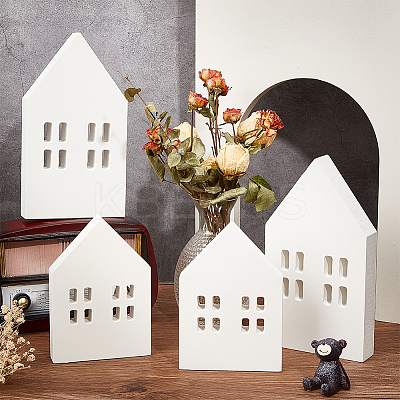 4Pcs 2 Styles Christmas Wood House Display Decorations DJEW-BC0001-28A-1