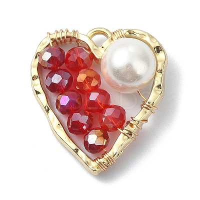 5Pcs 5 Color Glass & Natural Shell Beaded Pendants PALLOY-TA00076-1