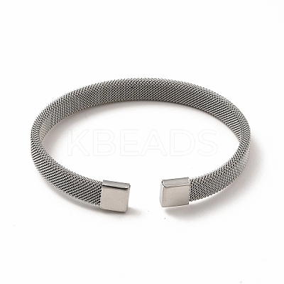 304 Stainless Steel Flat Mesh Chains Shape Open Cuff Bangle for Women BJEW-C0033-04-1