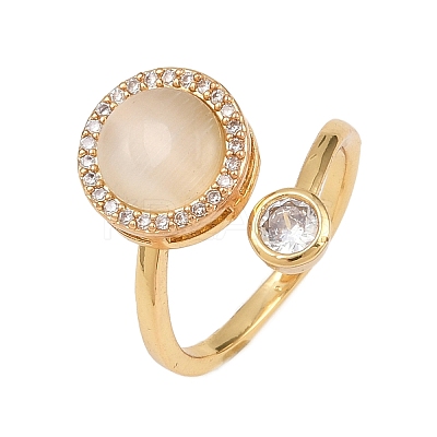 Rotatable Brass Micro Pave Cubic Zirconia Open Rings for Women RJEW-K305-01G-1