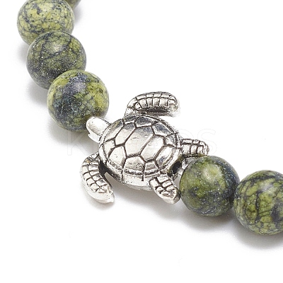 Gemstone Round & Alloy Sea Turtle Beaded Stretch Bracelet for Women BJEW-JB08579-1