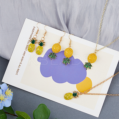 2 Sets 2 Style Alloy Pineapple Pendant Necklace & Dangle Earrings SJEW-FI0001-01-1
