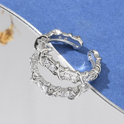 Brass Micro Pave Clear Cubic Zirconia Open Cuff Rings RJEW-G336-03P-1
